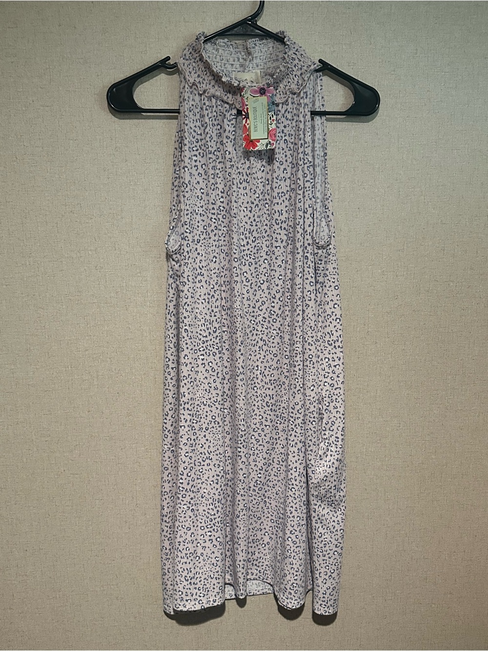 Perfect Peach XL Lavender Sleeveless Ruffled Neck Leopard Print Dress